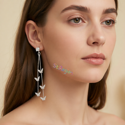 Cubic Zirconia & Silver-Plated Butterfly Double-Strand Drop Earrings
