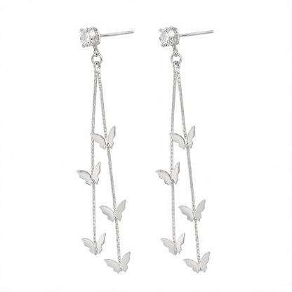 Cubic Zirconia & Silver-Plated Butterfly Double-Strand Drop Earrings