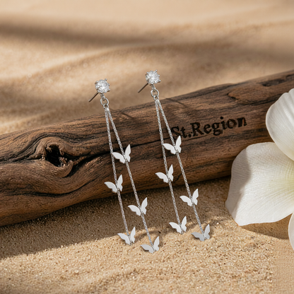 Cubic Zirconia & Silver-Plated Butterfly Double-Strand Drop Earrings