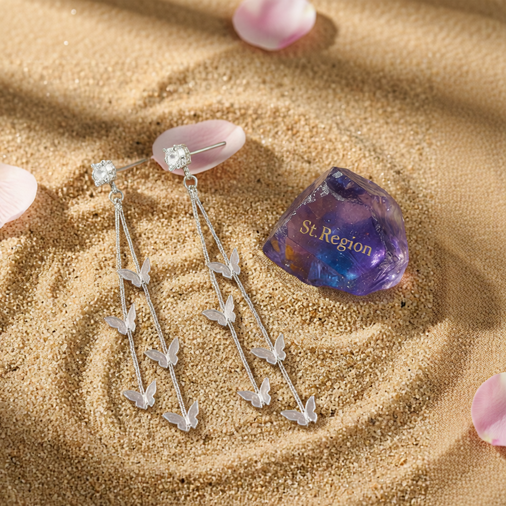 Cubic Zirconia & Silver-Plated Butterfly Double-Strand Drop Earrings