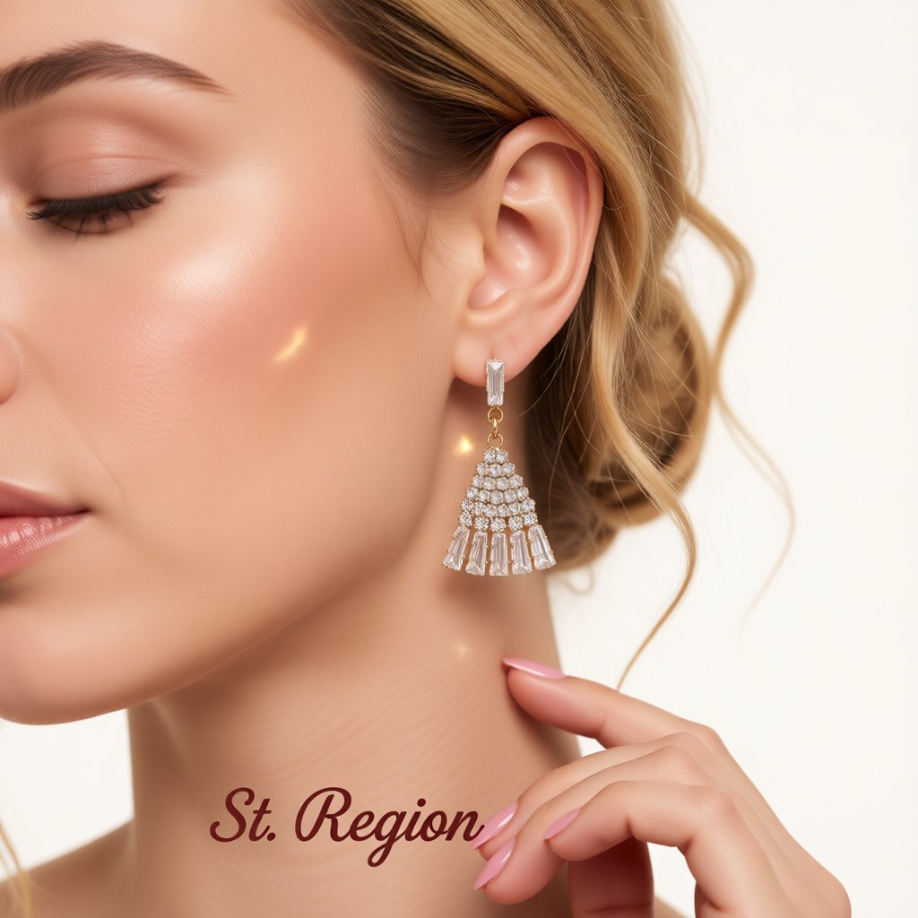 Cubic Zirconia and Crystal Skirt Drop Earrings, drop earrings for women, botanical inspired, styled look