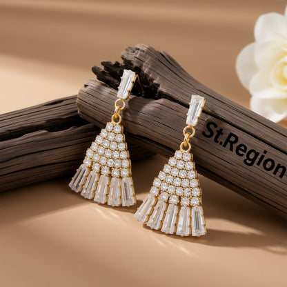 Cubic Zirconia and Crystal Skirt Drop Earrings, drop earrings for women, botanical inspired, front view