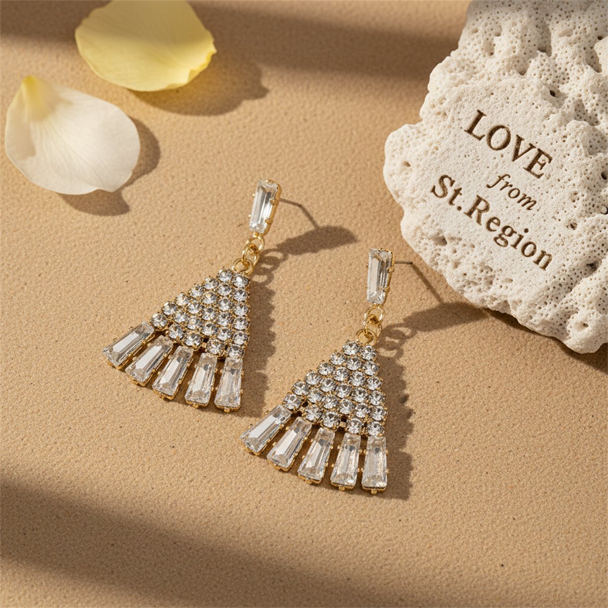 Cubic Zirconia and Crystal Skirt Drop Earrings, drop earrings for women, botanical inspired, lifestyle look