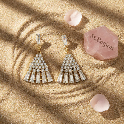 Cubic Zirconia and Crystal Skirt Drop Earrings, drop earrings for women, botanical inspired, detail close-up