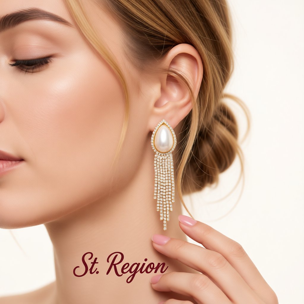 Pearl and Cubic Zirconia 18K Gold-Plated Teardrop Tassel Drop Earrings, gold drop earrings for women, styled look