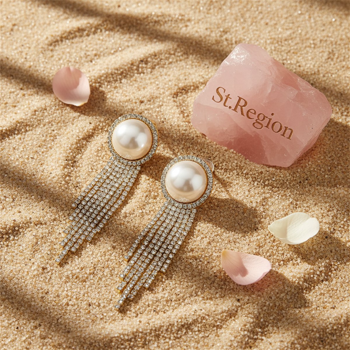 Pearl and Cubic Zirconia 18K Gold-Plated Round Tassel Drop Earrings, gold drop earrings for women, detail close-up