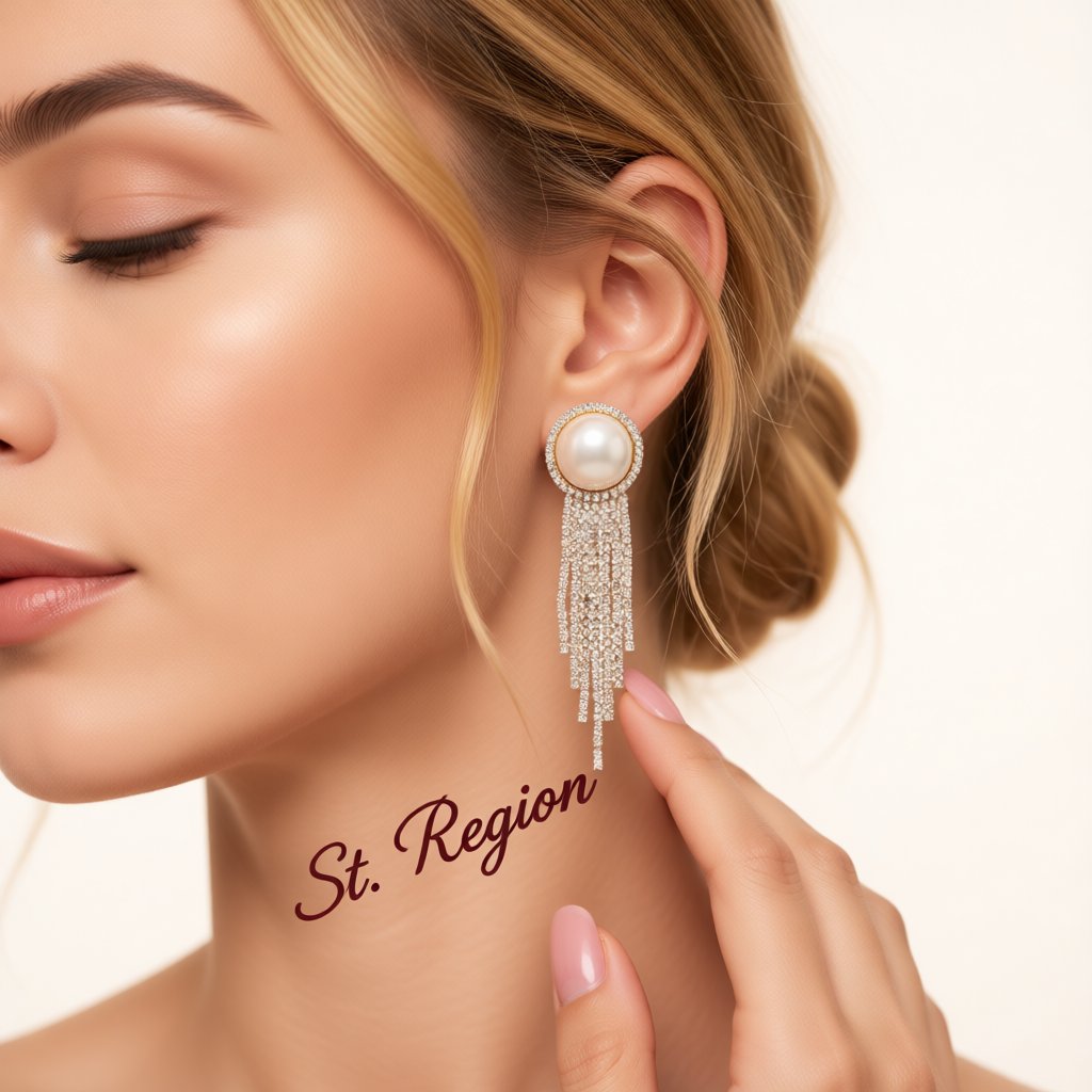 Pearl and Cubic Zirconia 18K Gold-Plated Round Tassel Drop Earrings, gold drop earrings for women, styled look