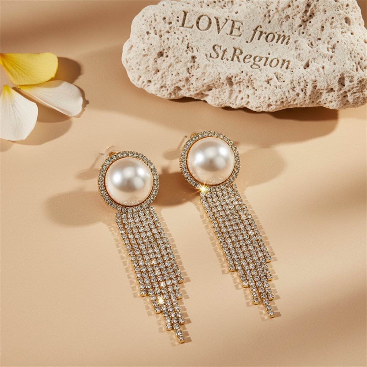 Pearl and Cubic Zirconia 18K Gold-Plated Round Tassel Drop Earrings, gold drop earrings for women, lifestyle look