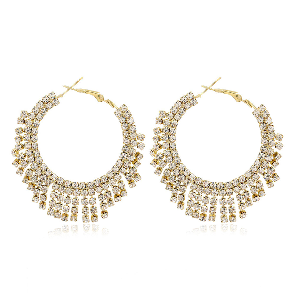Cubic Zirconia and 18K Gold-Plated Tassel Hoop Earrings, gold drop earrings for women, elegant gift for her, front view