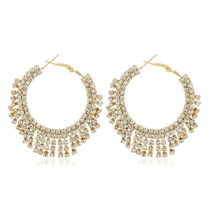Cubic Zirconia and 18K Gold-Plated Tassel Hoop Earrings, gold drop earrings for women, elegant gift for her, front view