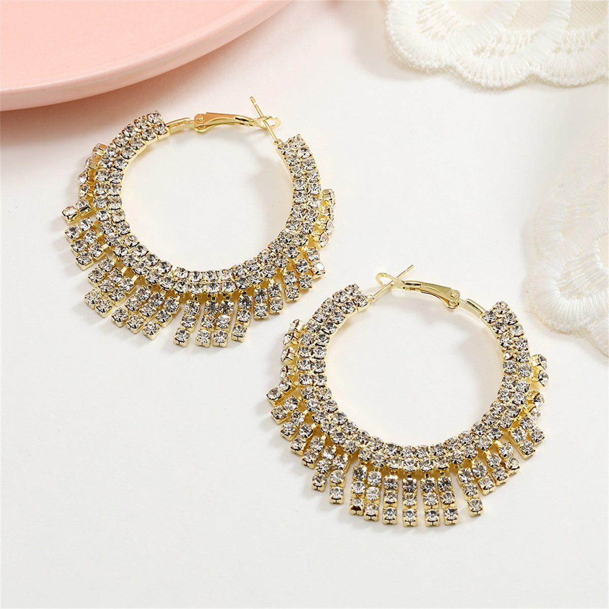 Cubic Zirconia and 18K Gold-Plated Tassel Hoop Earrings, gold drop earrings for women, elegant gift for her, lifestyle look