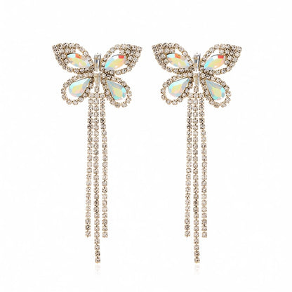 Crystal and Cubic Zirconia Butterfly Tassel Drop Earrings, drop earrings for women, dainty minimalist design, side view