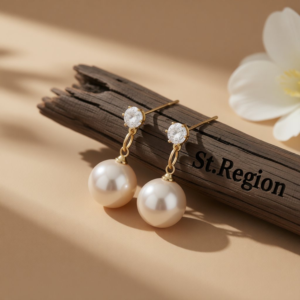 Cubic Zirconia and Pearl Round Drop Earrings, drop earrings for women, elegant gift for her, front view