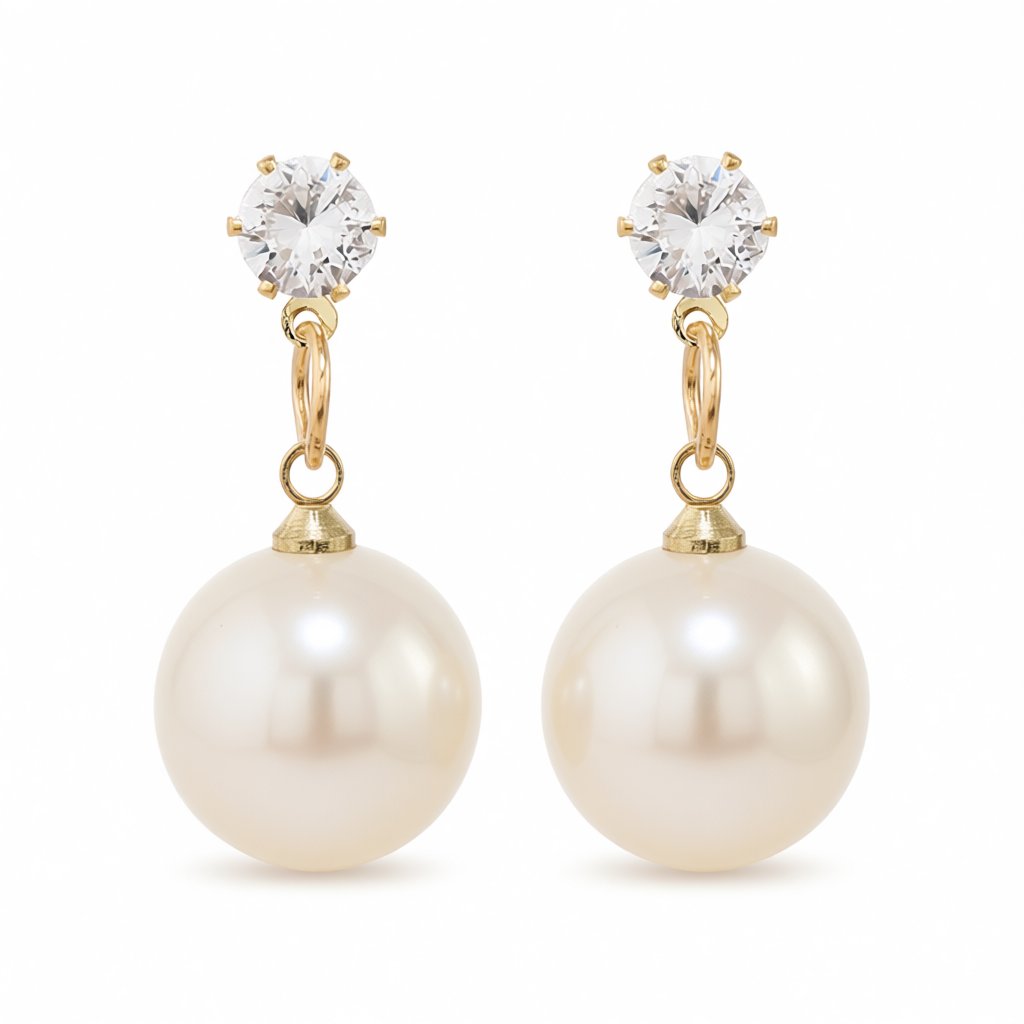 Cubic Zirconia and Pearl Round Drop Earrings, drop earrings for women, elegant gift for her, side view