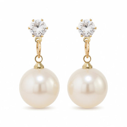 Cubic Zirconia and Pearl Round Drop Earrings, drop earrings for women, elegant gift for her, side view