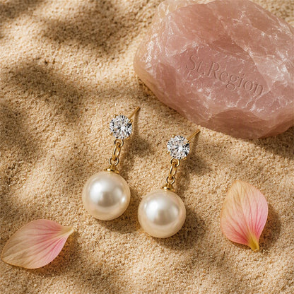 Cubic Zirconia and Pearl Round Drop Earrings, drop earrings for women, elegant gift for her, detail close-up