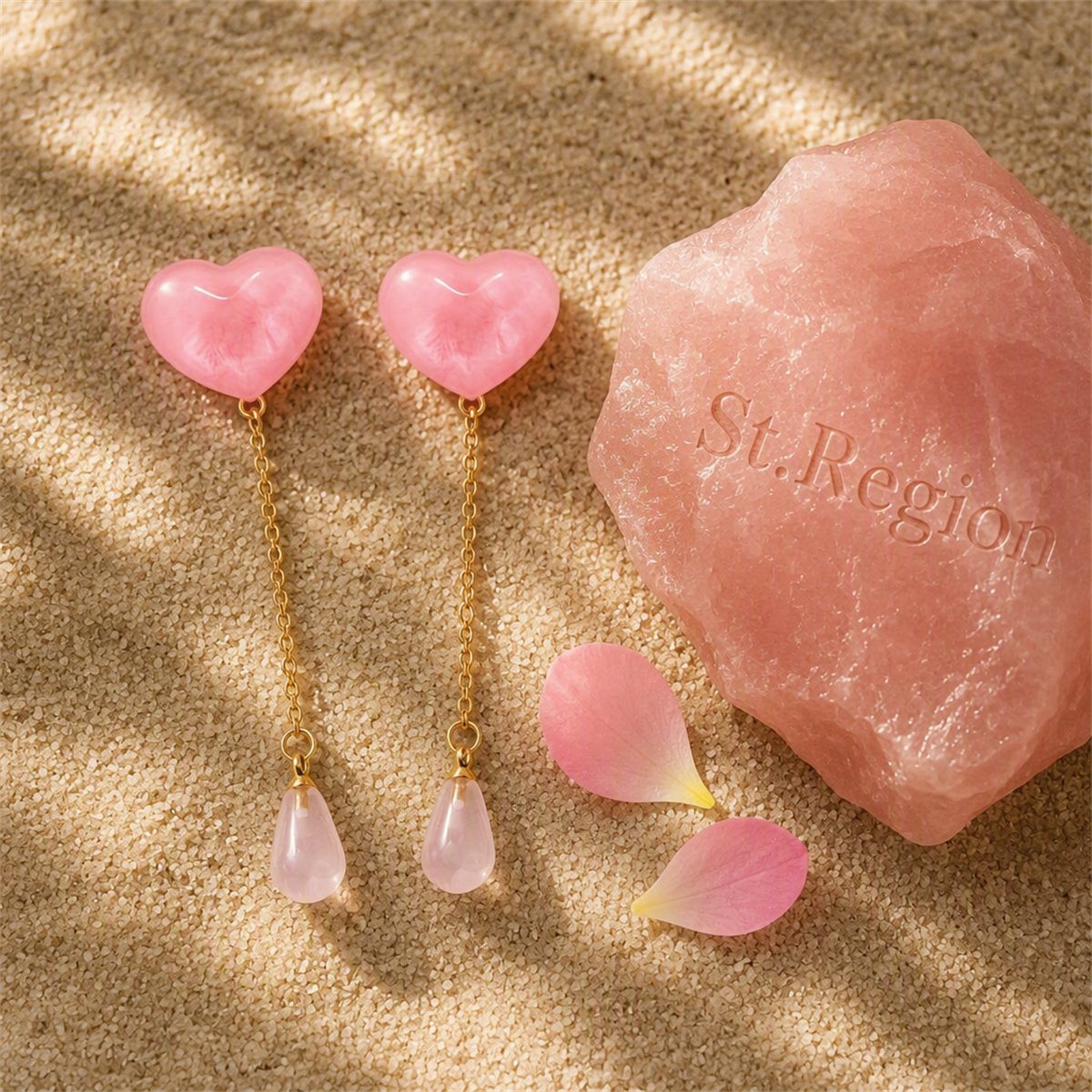 Pink Resin and Crystal 18K Gold-Plated Heart Drop Earrings, gold drop earrings for women, detail close-up