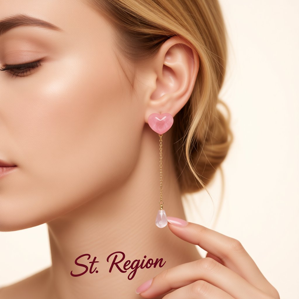 Pink Resin and Crystal 18K Gold-Plated Heart Drop Earrings, gold drop earrings for women, elegant gift for her, styled look