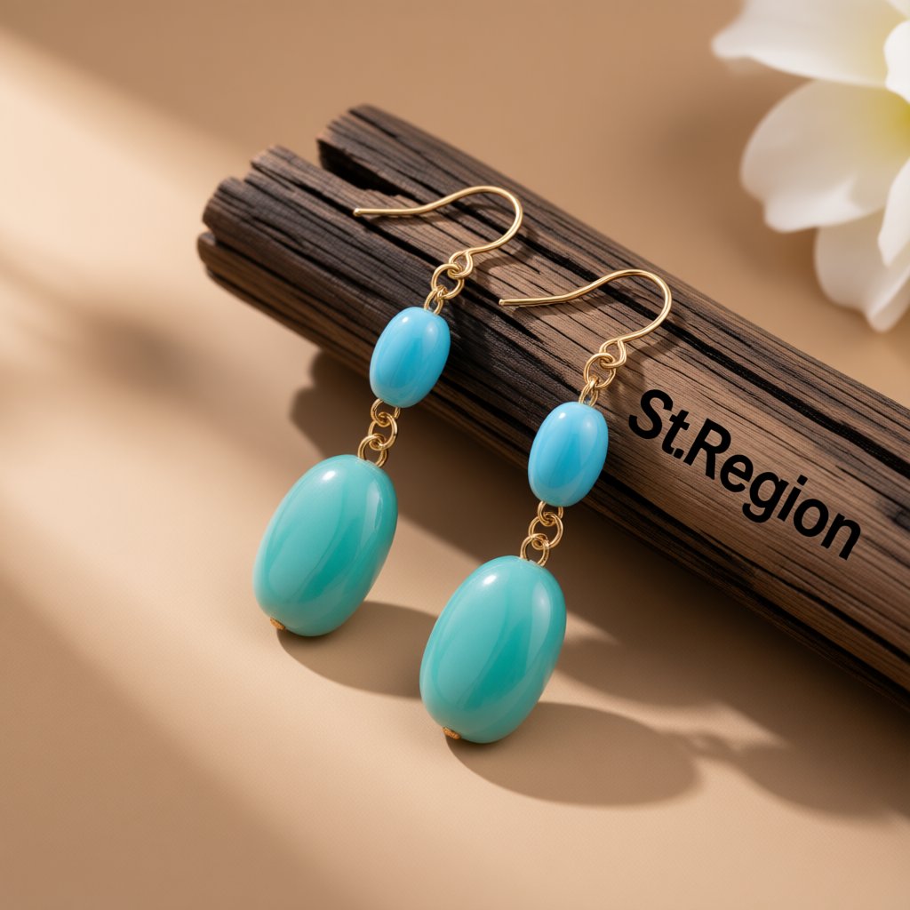 Aqua and 18K Gold-Plated Irregular Stone Drop Earrings, gold drop earrings for women, everyday style, front view