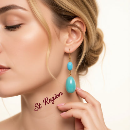 Aqua and 18K Gold-Plated Irregular Stone Drop Earrings, gold drop earrings for women, everyday style, styled look