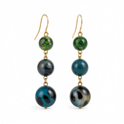 Quartz and 18K Gold-Plated Beaded Drop Earrings, gold drop earrings for women, dainty minimalist design, side view