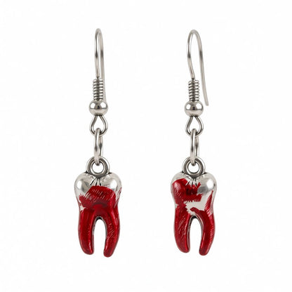 Red Enamel and Silver-Plated Teeth Drop Earring, silver drop earrings for women, everyday style, side view