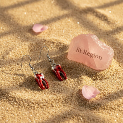 Red Enamel and Silver-Plated Teeth Drop Earring, silver drop earrings for women, everyday style, detail close-up