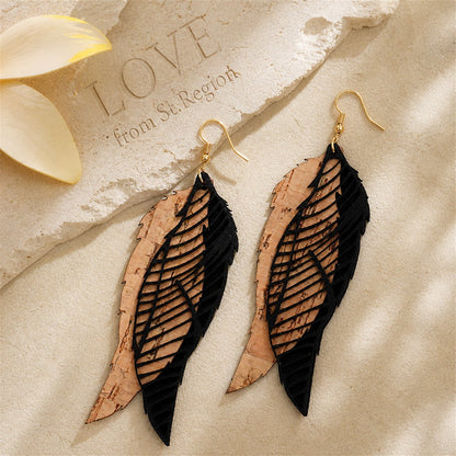 Black Polymer Clay and 18K Gold-Plated Leaves Drop Earrings, gold drop earrings for women, lifestyle look