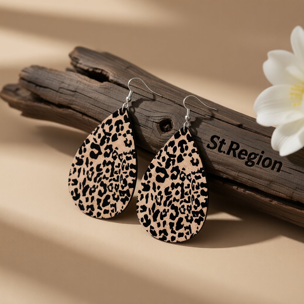 Yellow Polystyrene and Silver-Plated Leopard Drop Earrings, silver drop earrings for women, elegant gift for her, front view