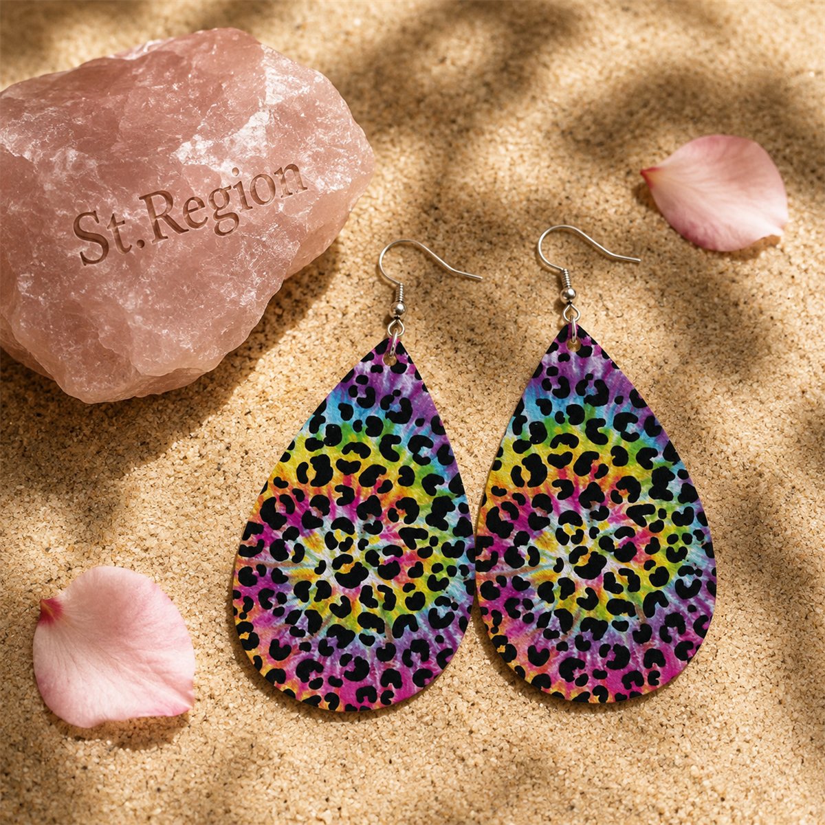 Yellow Polystyrene and Silver-Plated Animal-Print Drop Earrings, silver drop earrings for women, detail close-up