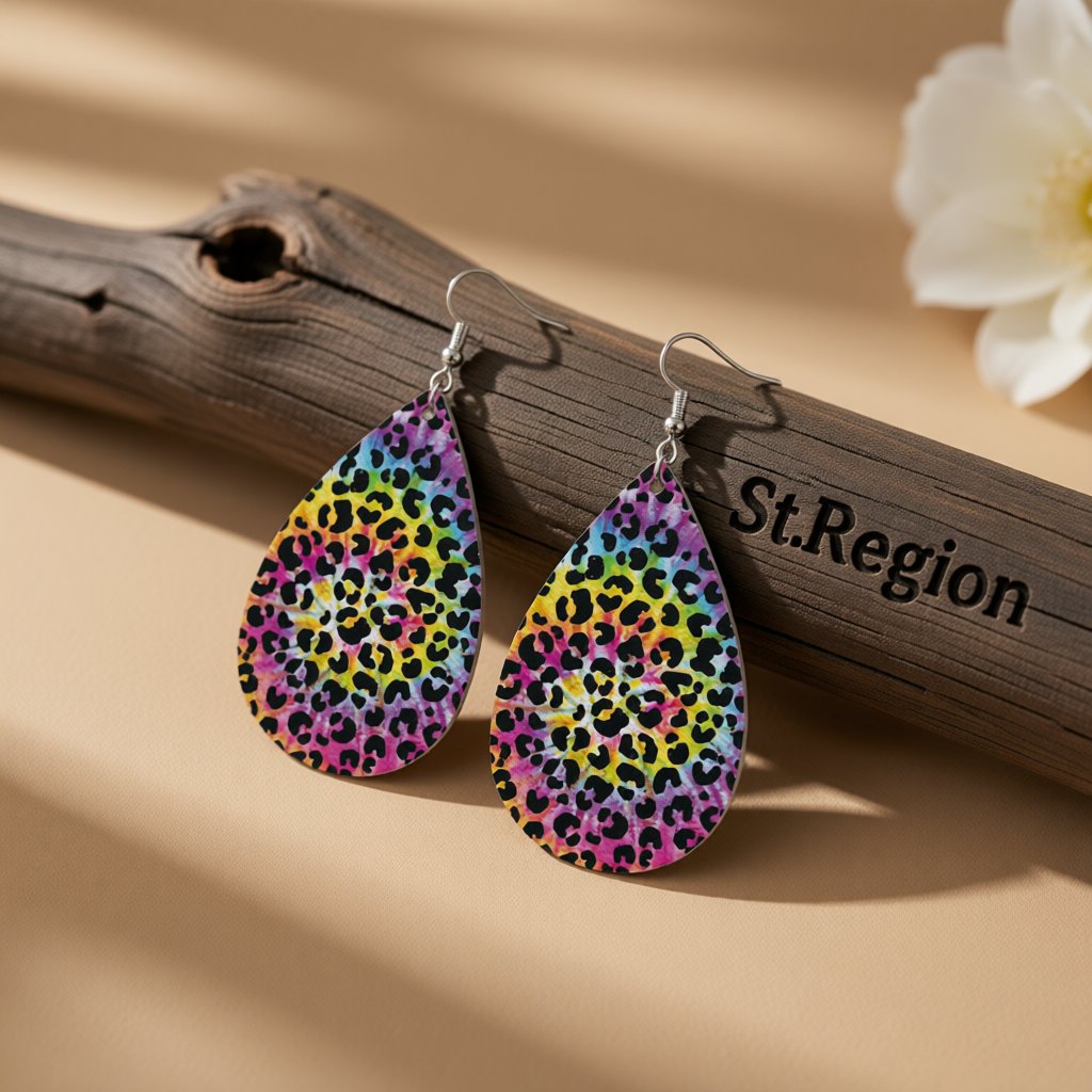 Yellow Polystyrene and Silver-Plated Animal-Print Drop Earrings, silver drop earrings for women, front view