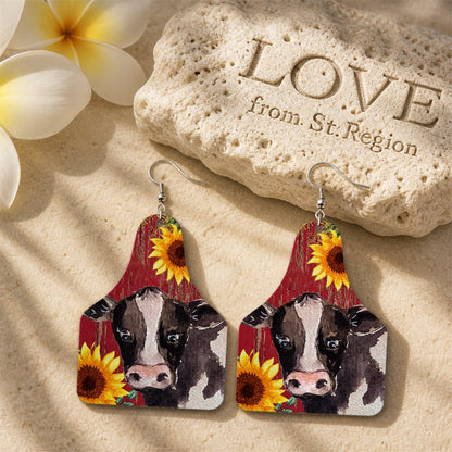 Red and Silver-Plated Sunflower Cow Dangle Earrings, silver drop earrings for women, vintage-inspired design, lifestyle look