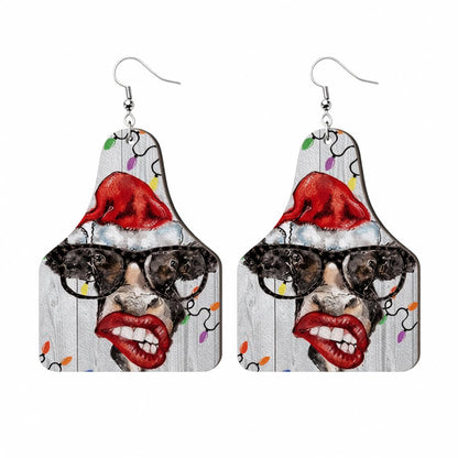 Red Polystyrene and Silver-Plated Christmas Hat Cow Drop Earrings, silver drop earrings for women, everyday style, side view