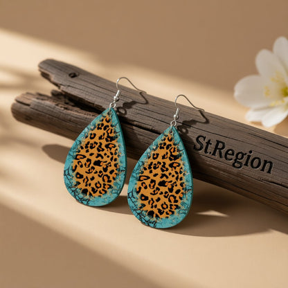 Orange Polystyrene and Silver-Plated Leopard Drop Earrings, silver drop earrings for women, botanical inspired, front view