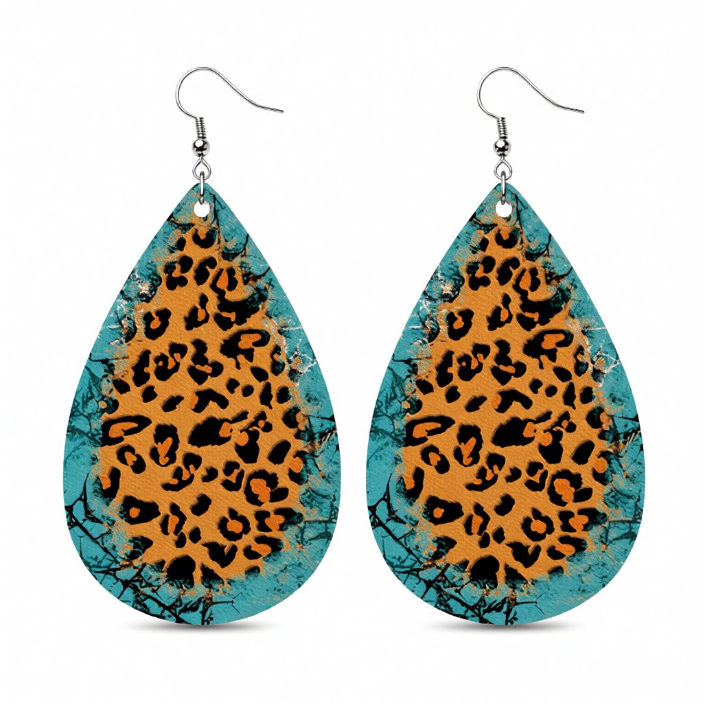 Orange Polystyrene and Silver-Plated Leopard Drop Earrings, silver drop earrings for women, botanical inspired, side view