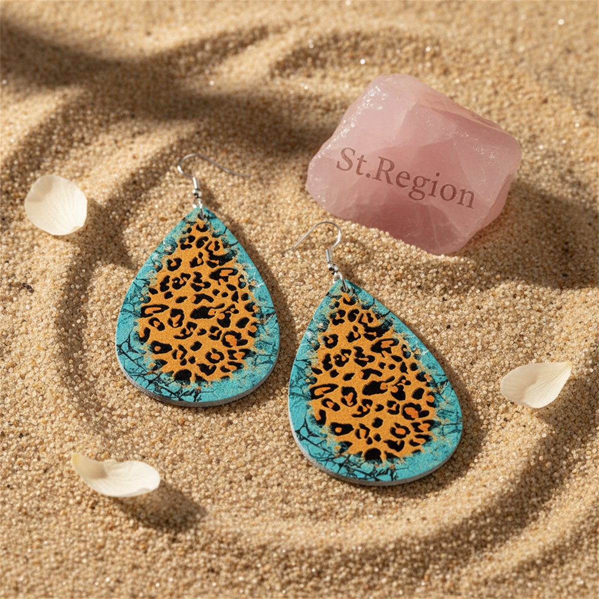 Orange Polystyrene and Silver-Plated Leopard Drop Earrings, silver drop earrings for women, detail close-up
