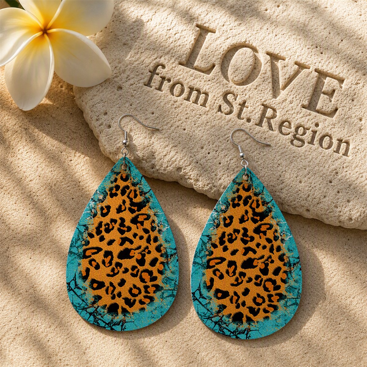 Orange Polystyrene and Silver-Plated Leopard Drop Earrings, silver drop earrings for women, lifestyle look