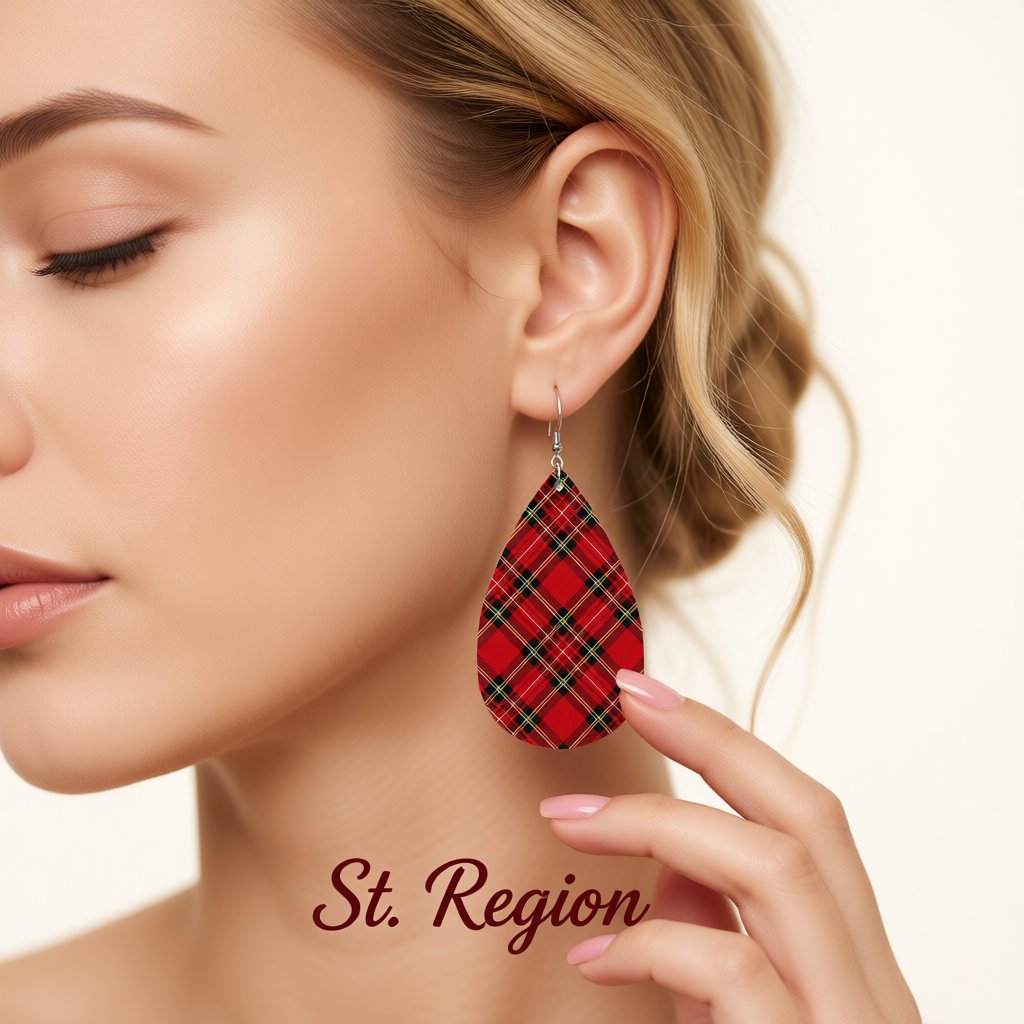 Red and Green Plaid Teardrop Earrings, drop earrings for women, vintage-inspired design, styled look