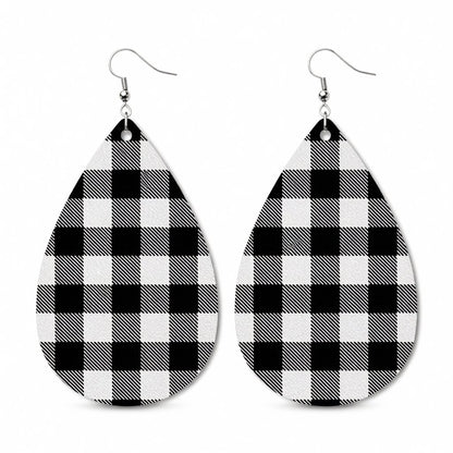 Black and White Plaid Teardrop Earrings, drop earrings for women, vintage-inspired design, side view
