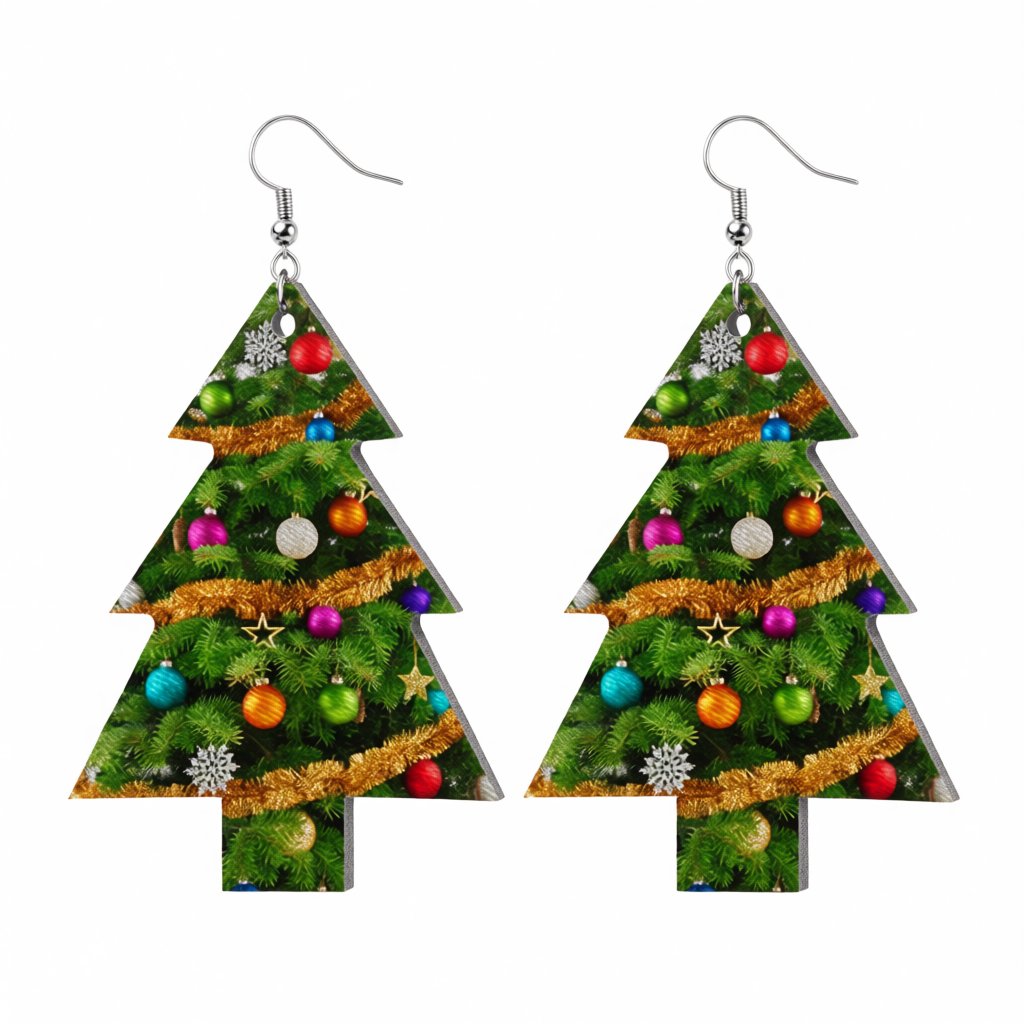 Green Polystyrene and Silver-Plated Decorated Tree Drop Earrings, silver drop earrings for women, side view