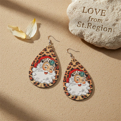 Brown Leopard Santa Teardrop Earrings, drop earrings for women, botanical inspired, lifestyle look