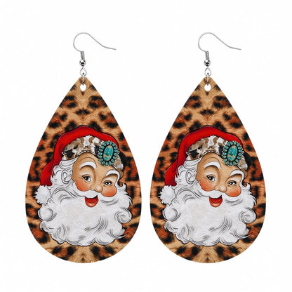 Brown Leopard Santa Teardrop Earrings, drop earrings for women, botanical inspired, side view