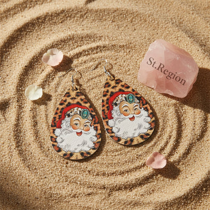 Brown Leopard Santa Teardrop Earrings, drop earrings for women, botanical inspired, detail close-up