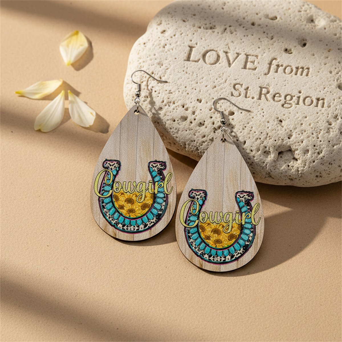 Tan and Blue 'Cowgirl' Teardrop Earrings, drop earrings for women, elegant gift for her, lifestyle look