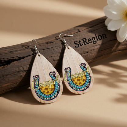 Tan and Blue 'Cowgirl' Teardrop Earrings, drop earrings for women, elegant gift for her, front view