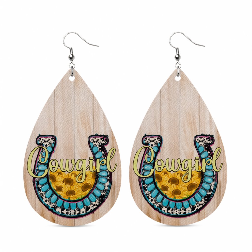 Tan and Blue 'Cowgirl' Teardrop Earrings, drop earrings for women, elegant gift for her, side view