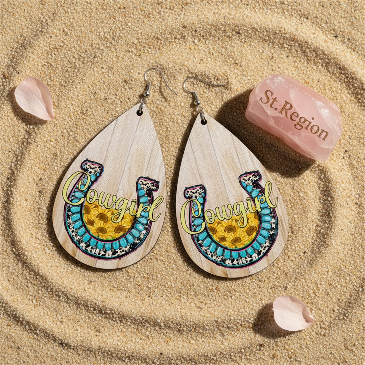 Tan and Blue 'Cowgirl' Teardrop Earrings, drop earrings for women, elegant gift for her, detail close-up