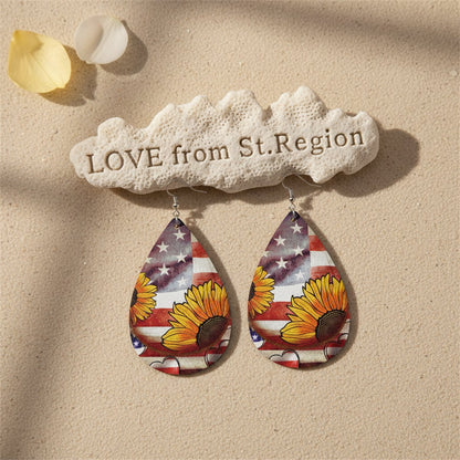 Polystyrene and Silver-Plated Stars Stripes Sunflower Drop Earrings, silver drop earrings for women, lifestyle look