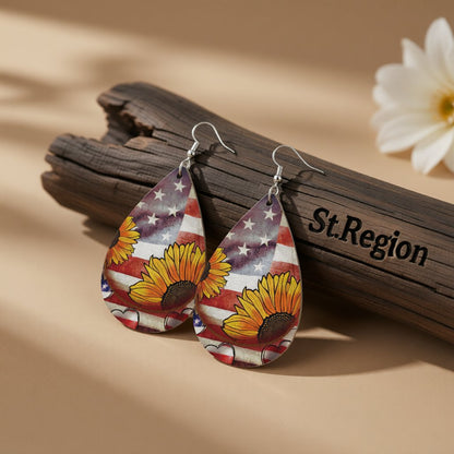 Polystyrene and Silver-Plated Stars Stripes Sunflower Drop Earrings, silver drop earrings for women, front view