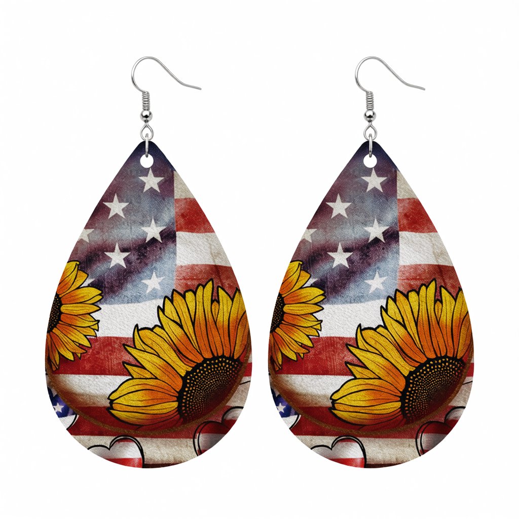 Polystyrene and Silver-Plated Stars Stripes Sunflower Drop Earrings, silver drop earrings for women, side view